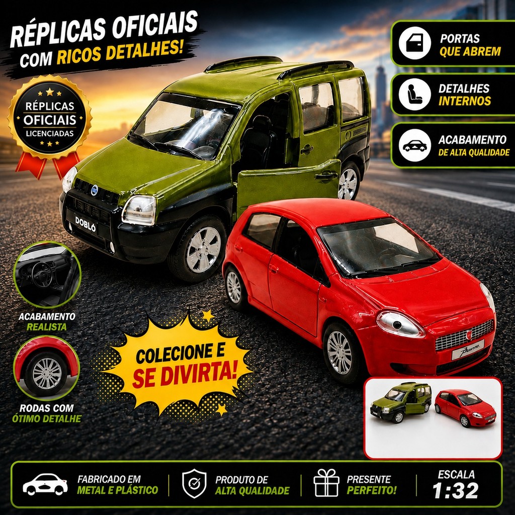 Miniaturas Metal Carros Do Brasil Fiat 2008 Punto Doblo - 11 Cm Carrinhos Colecionáveis Fricção