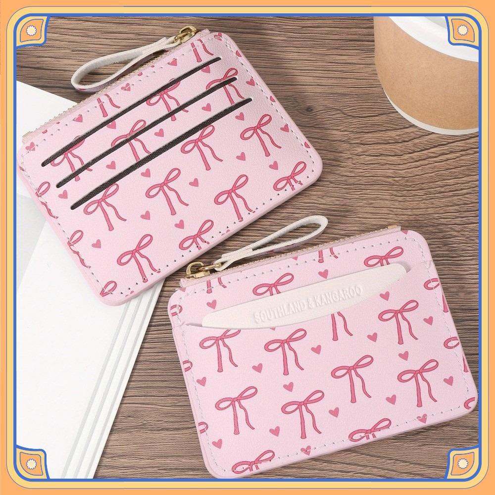 Carteira Com Zíper Perfumado , Porta-Cartão De Crédito Espaçoso Em PVC , Leve Laço Pequeno E Fofo Para Mulheres Meninas