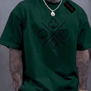 Camiseta Masculina Estampada com Cartas de Baralho X Camisa 100% Blusa Manga Curta