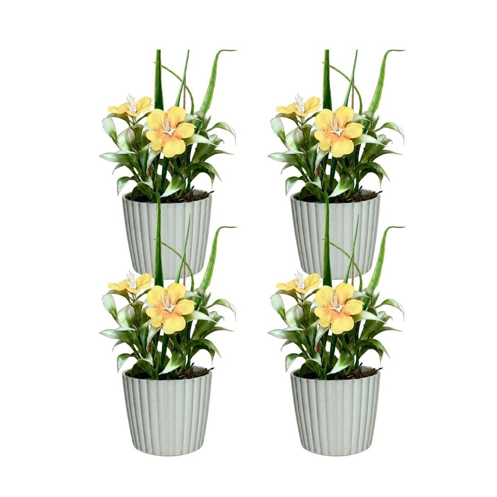 Kit 4 Arranjo Flor do Campo Artificial Vaso Cinza Decoração