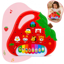 Piano Teclado Musical Formato Morango Com Luzes e Sons Sons Bichinhos Estimula Criatividade Brinquedo Criança Kizumb