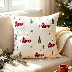 Capa De Almofada , Tufada De Lona Com Padrão De Natal , Fronha Macia