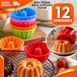 Kit 12/6/3 Mini Forminhas Furo Central Cupcake Bolo Pudim Quiche Silicone Vulcão Antiaderente Forno e Airfryer Não Gruda