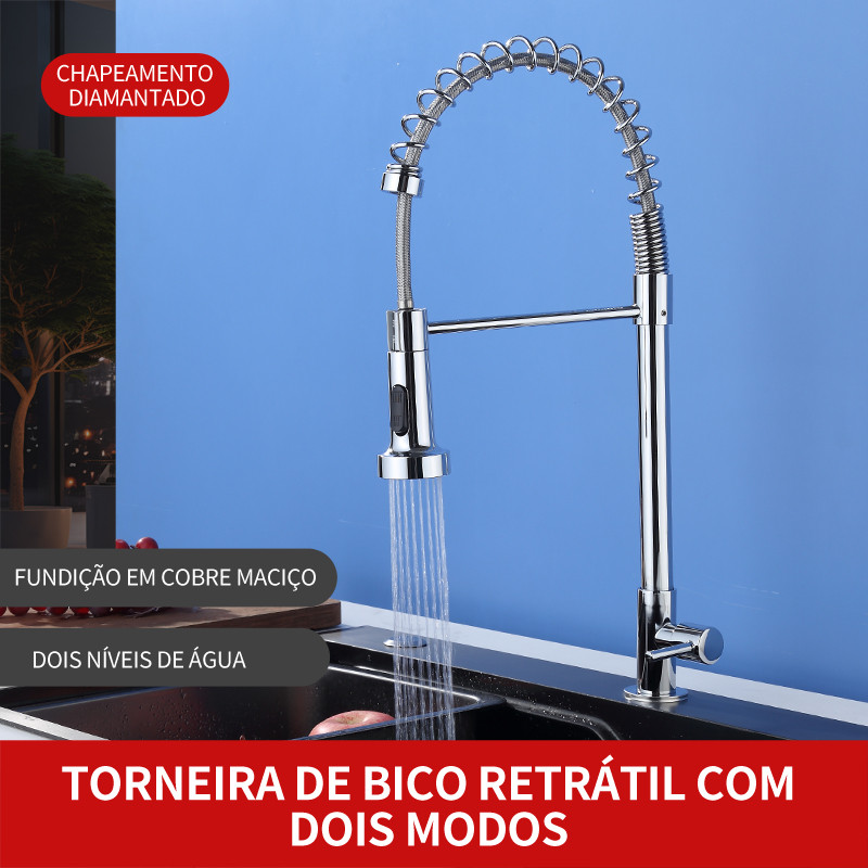 Torneira Cozinha Bancada Gourmet Retrátil 2 Modos Inox · foto 2