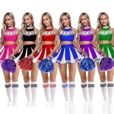 Fantasia de Líder de Torcida Halloween Cosplay Performance de Cheerleader Roupas de Jogo de RPG W7IS M5XN