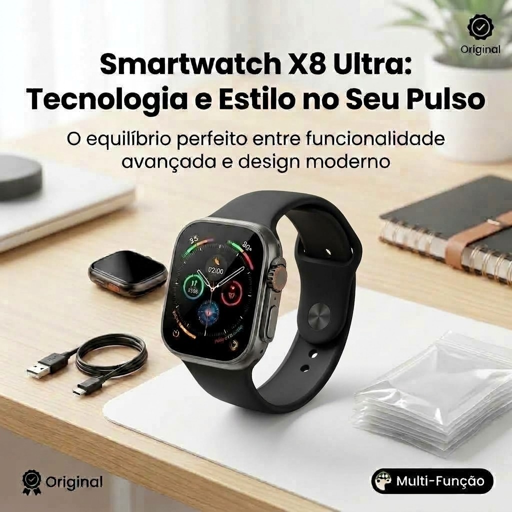 Relógio Inteligente Smartwatch X8 Ultra 49mm Esportivo Fitness com Chamadas Bluetooth e Monitor de Saúde Unissex