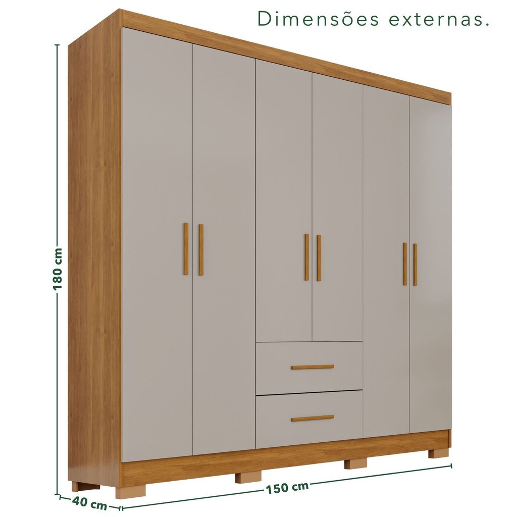 Guarda-Roupa Solteiro 6 Portas 2 Gavetas Cinamomo/Off-White Estrela Premium Cinamomo/Off White · foto 2