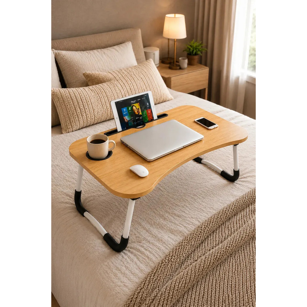 Mesa Para Notebook Dobrável Portátil MDF 60x40cm Home Office Para Cama Sofá Estudo Suporte Refeição Madeira Compacta