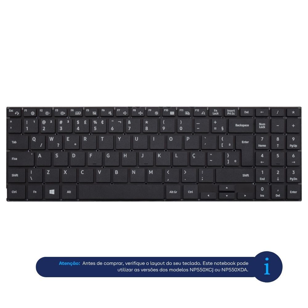 Teclado para Notebook Samsung Part Number BA68-13086A ABNT2 Preto