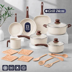 ogo De Panelas 15 Peças Grill 24cm Cerâmica Alumínio Antiaderente PFOA Free Soft Touch 3 Camadas PPG Ecoglide Tuut
