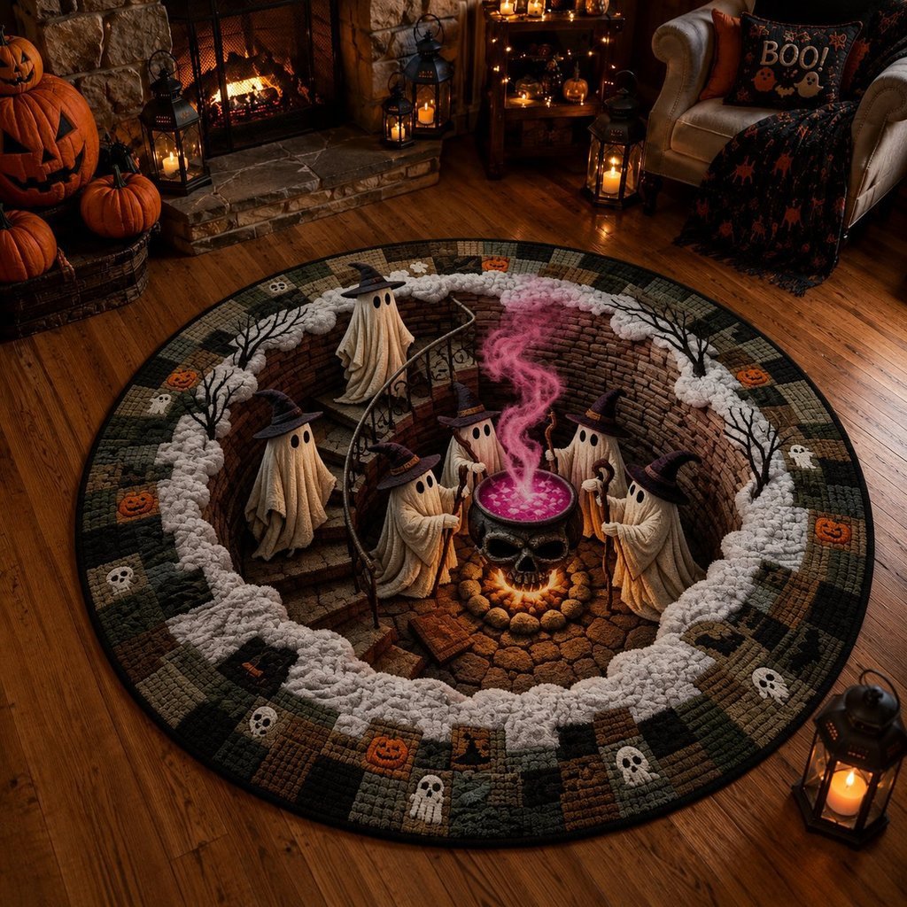 [Novo produto] Tapete de festa de Halloween Decoração de sala de estar Tapete fantasma 3D Tapete redondo plano fácil de 