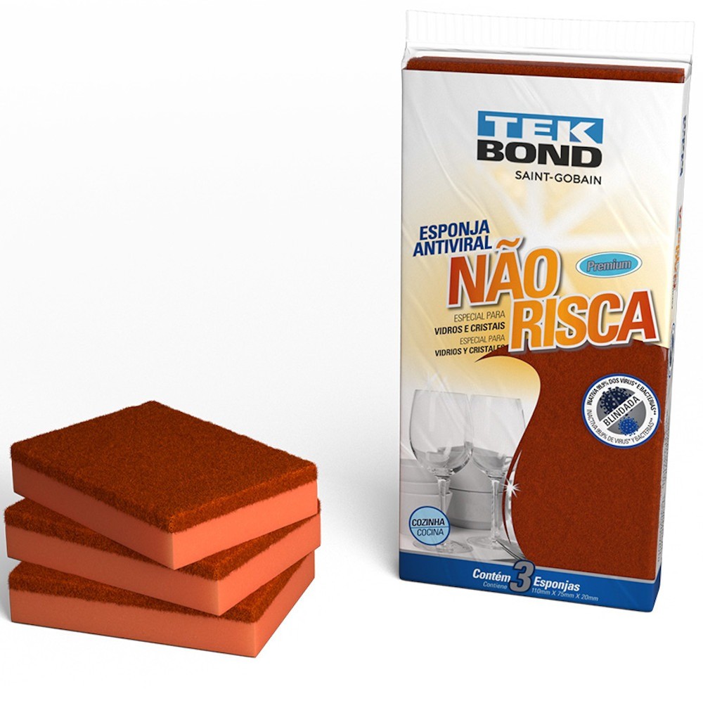 Esponja multiuso dupla face não risca laranja 3 peças - Tekbond