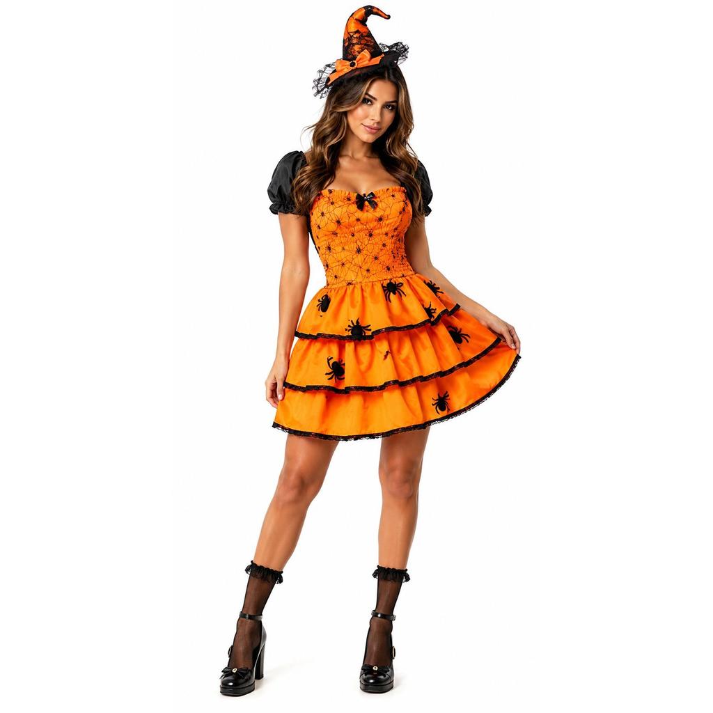 Fantasia de Bruxa Adulto Aranha Laranja de Halloween