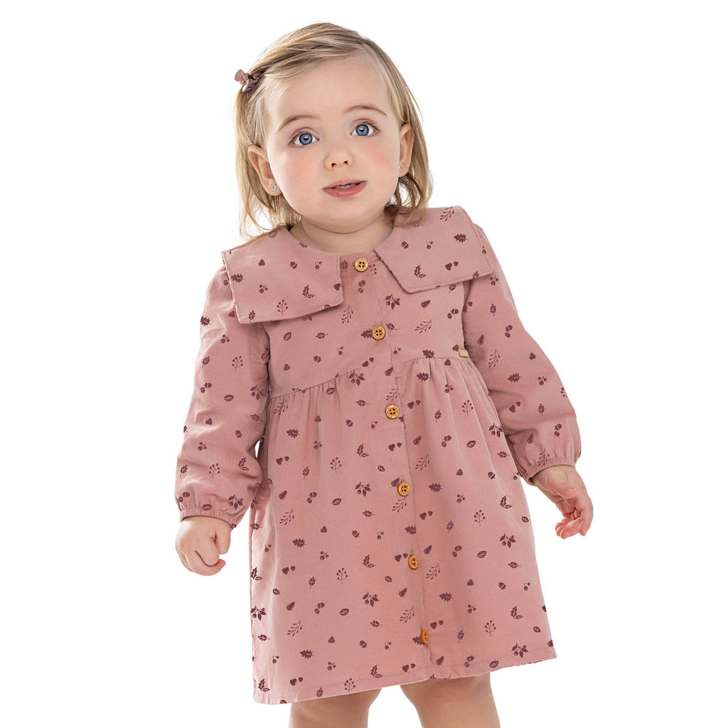 Vestido Bebê Menina Manga Longa Com Gola Colorittá Rosa