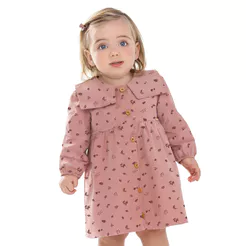 Vestido Bebê Menina Manga Longa Com Gola Colorittá Rosa
