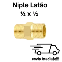 Conector Emenda Niple Duplo Latão Rosca 1/2 x 1/2 Instalação Gás