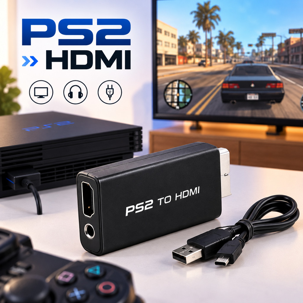 Conversor PS2 Para HDMI Adaptador Playstation 2 TV Monitor Projetor Com Cabo USB