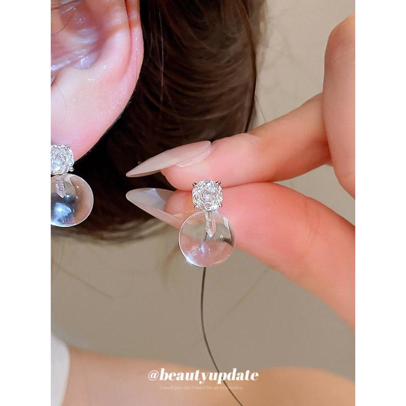 Bola de gelo transparente ~ agulha de prata diamante resina brincos redondos moda estilo legal brincos Design brincos si