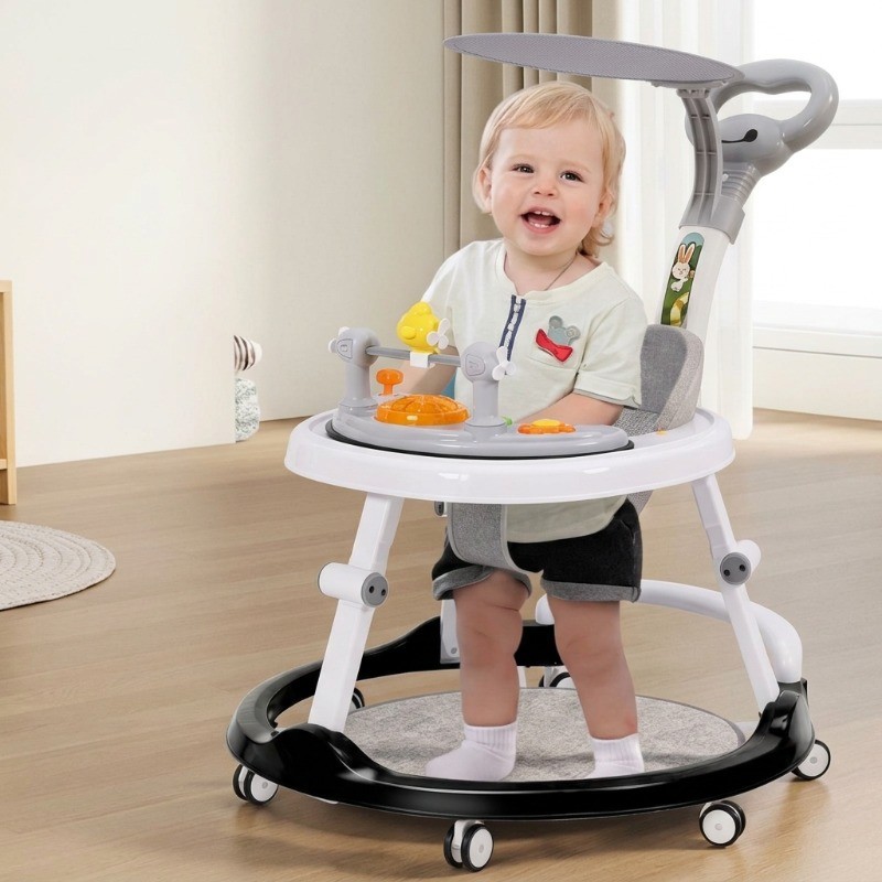 Cadeira de jantar infantil Premium com andador musical pode sentar, 6 a 18 meses