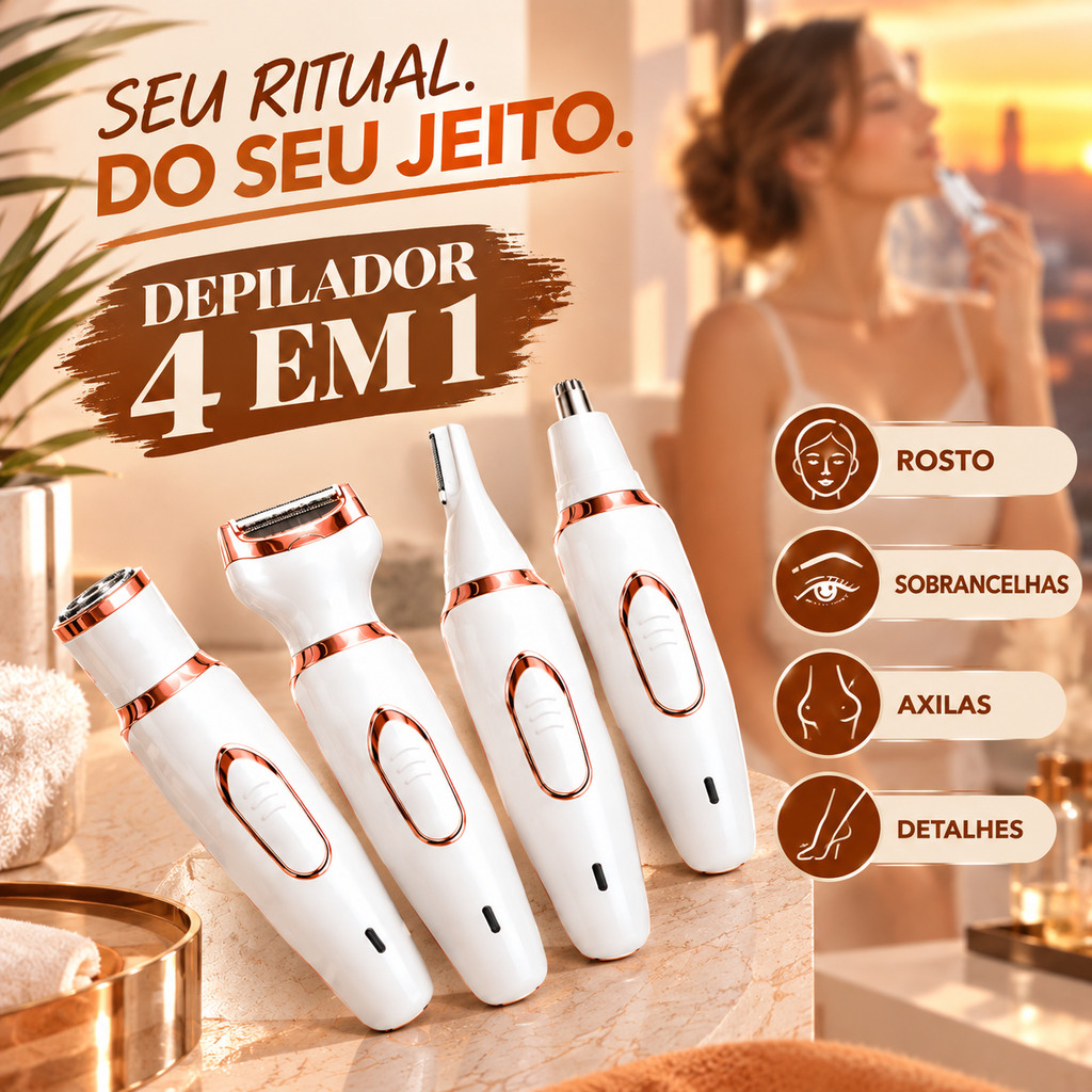 Depilador Elétrico Feminino 4 Em 1 USB Recarregável Rosto Corpo Sobrancelhas Axilas