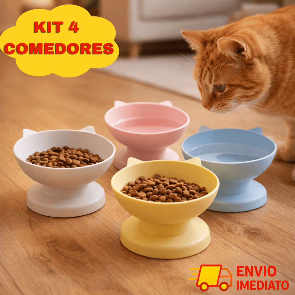 Comedouro Bebedouro Elevado Gato 1 2 3 4 Inclinado Anti Engasgo Pet Tigela orelha Gatinho