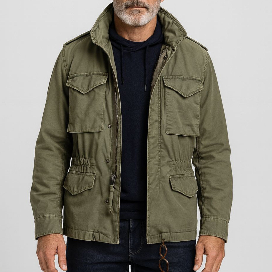 Jaqueta masculina estilo americano e europeu M65, casaco de trabalho casual e retrô com vários bolsos e mangas compridas