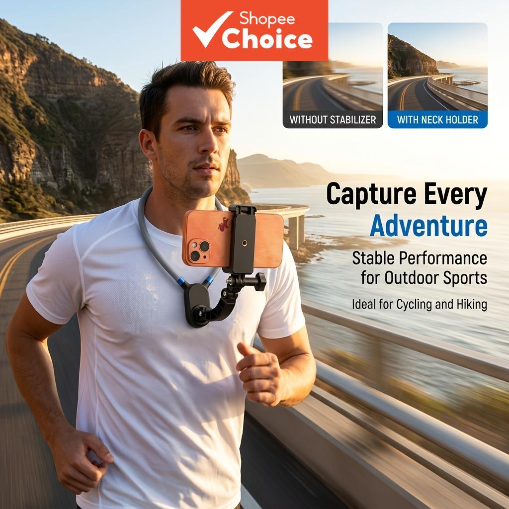 Suporte de celular para pescoço, suporte de filmagem em primeira pessoa ajustável, clipe de peito para celular vestível,