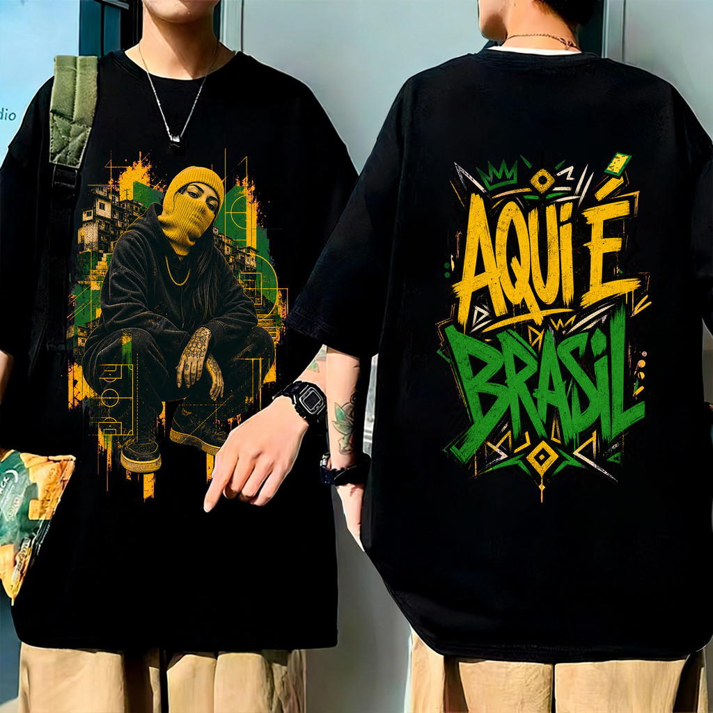 [Camiseta Premium em Algodão Puro]NVR Camiseta Aqui é Brasil Oversized 100% Algodão Estampa Streetwear#3
