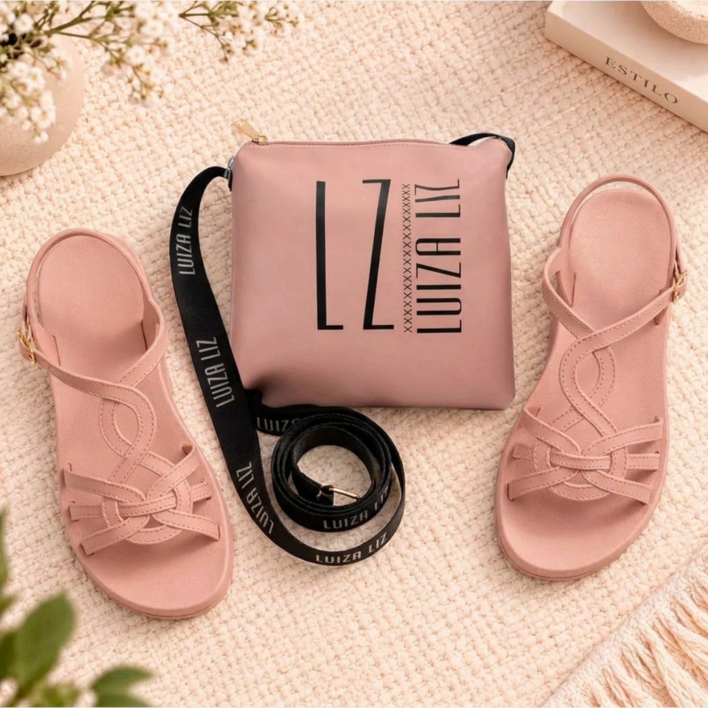 Sandália Feminina Trançada Kit Bolsa Transversal Plataforma Confortável Antiderrapante Numeração 33 ao 40