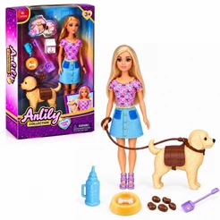 Boneca Anlily com Cachorrinho e Acessórios Pet Infantil Brinquedo Meninas Passeio e Cuidados - Castela