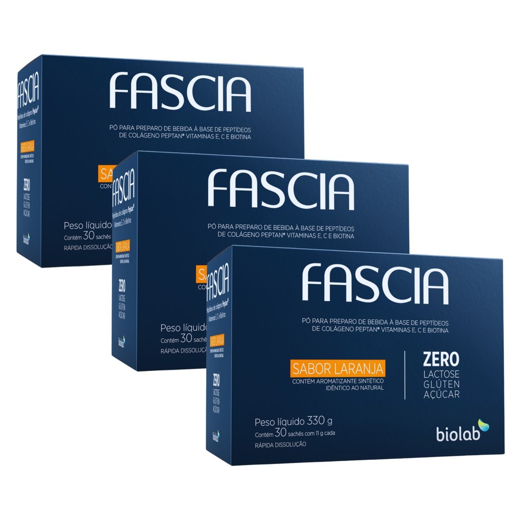 Kit com 3 Fascia 330g Sabor Laranja - 30 Sachês De 11g