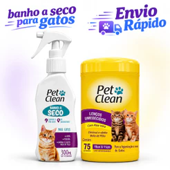 Kit Banho a Seco para Gatos 300 ml + Lenço Umedecido 75 Unidades para Gatos Pet Clean