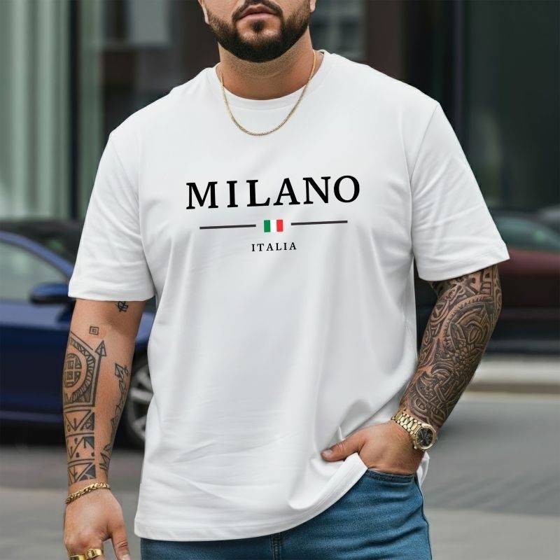 Camiseta Masculina Algodão Premium Básica Estampada Milano Casual P ao G5