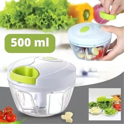 Processador Triturador Manual 500ml 3 Lâminas Retrátil Prático Rápido Alimentos Cozinha