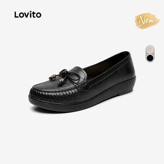 (New Arrival) Lovito Sapatos Náuticos Femininos Elegantes E Modernos Lisos De Cor Sólida Com Bico Redondo Sem Salto E Sola Macia Casuais E Minimalistas Para Escritório E Trabalho LBFB130FX024
