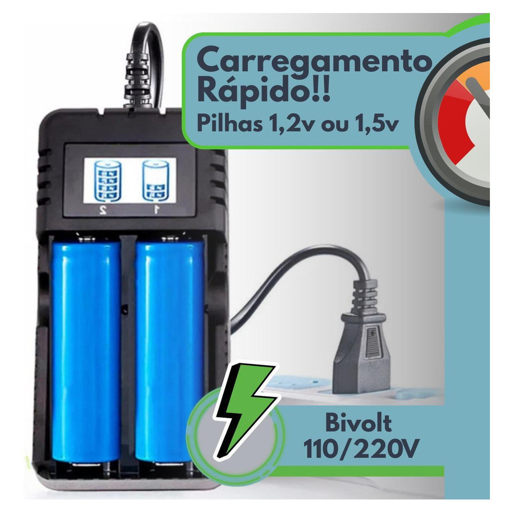 Carregador + 2 Baterias Recarregável 26650 Para Lanterna Led — imagem 2 de 2
