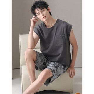 Daphne pijamas masculinos verão puro algodão em torno do pescoço sem mangas colete Shorts estilo fino juventude Homewear
