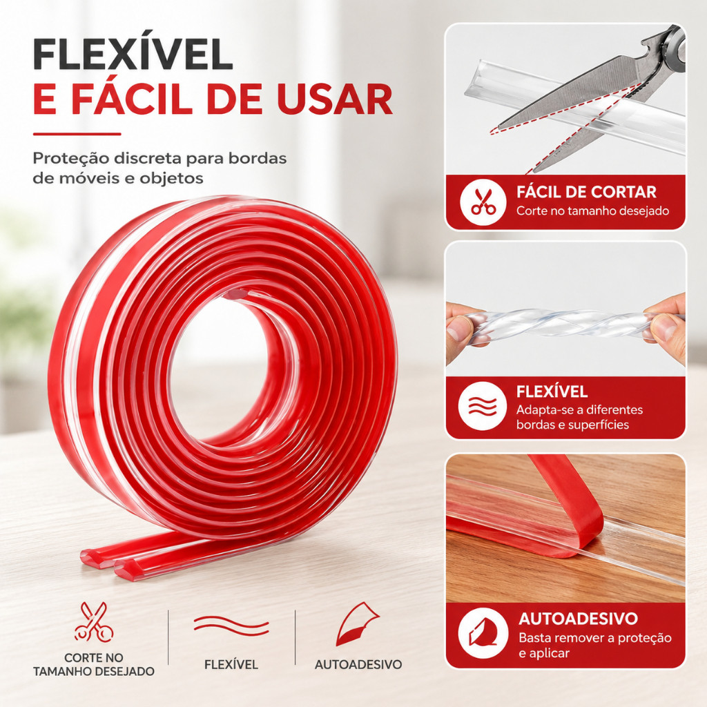 Protetor Transparente para Quinas e Bordas em PVC Flexível Autoadesivo para Móveis 2m 4m 6m · foto 2