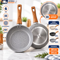 Frigideira Cerâmica Antiaderente 20cm 24cm Granito Bege Grafite Preto Cinza Panela Cozinha Fritar Omelete Grande Pequena