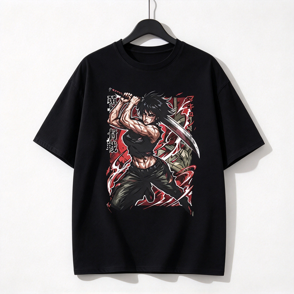 Camiseta Unissex Premium De Algodão Estilo Anime Estampa Guerreiro Samurai Preta Para Uso Casual, Passeio E Encontros