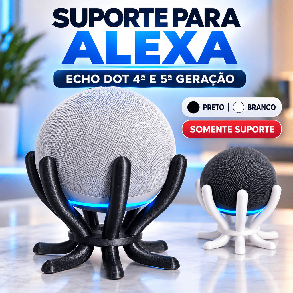Suporte Alexa Echo Dot 4 5 Geração Base de Mesa Decorativa Moderna Preto Branco
