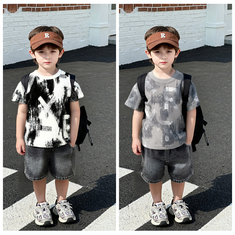 Verão Crianças Meninos Meninas Roupas Dos Desenhos Animados Completo Printe Letras Terno Infantil Criança Camiseta Calça