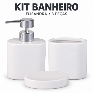 Kit Banheiro Lavabo Cerâmica 3 Peças Porta Sabonete Líquido Porta Escova de Dente e Saboneteira