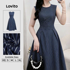Lovito Vestido Elegante Azulmarinho Assimétrico com Listra Lateral primavera/verão DRB202P2D416