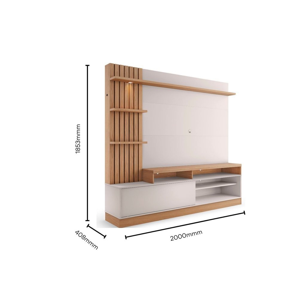 Estante Ripado para TV até 65 Polegadas com LED 200CMX185,3cm Tvs 1 Porta 4 Nichos Freijó Off White Águas Brasileiras · foto 2