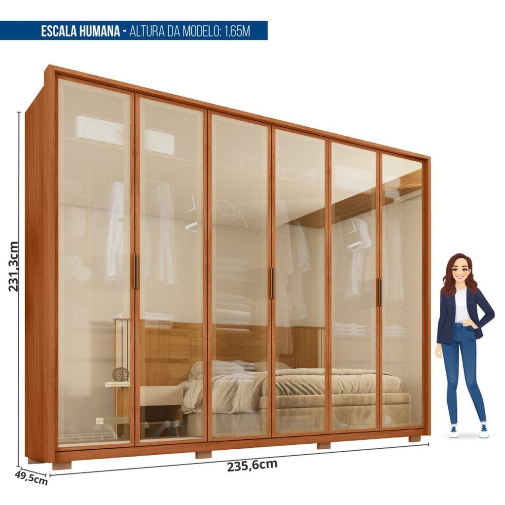 Guarda-Roupa Casal 6 Portas Reflexta 4 Gavetas 100% MDF Freijó New Reflex Yescasa Marrom 240 · foto 2