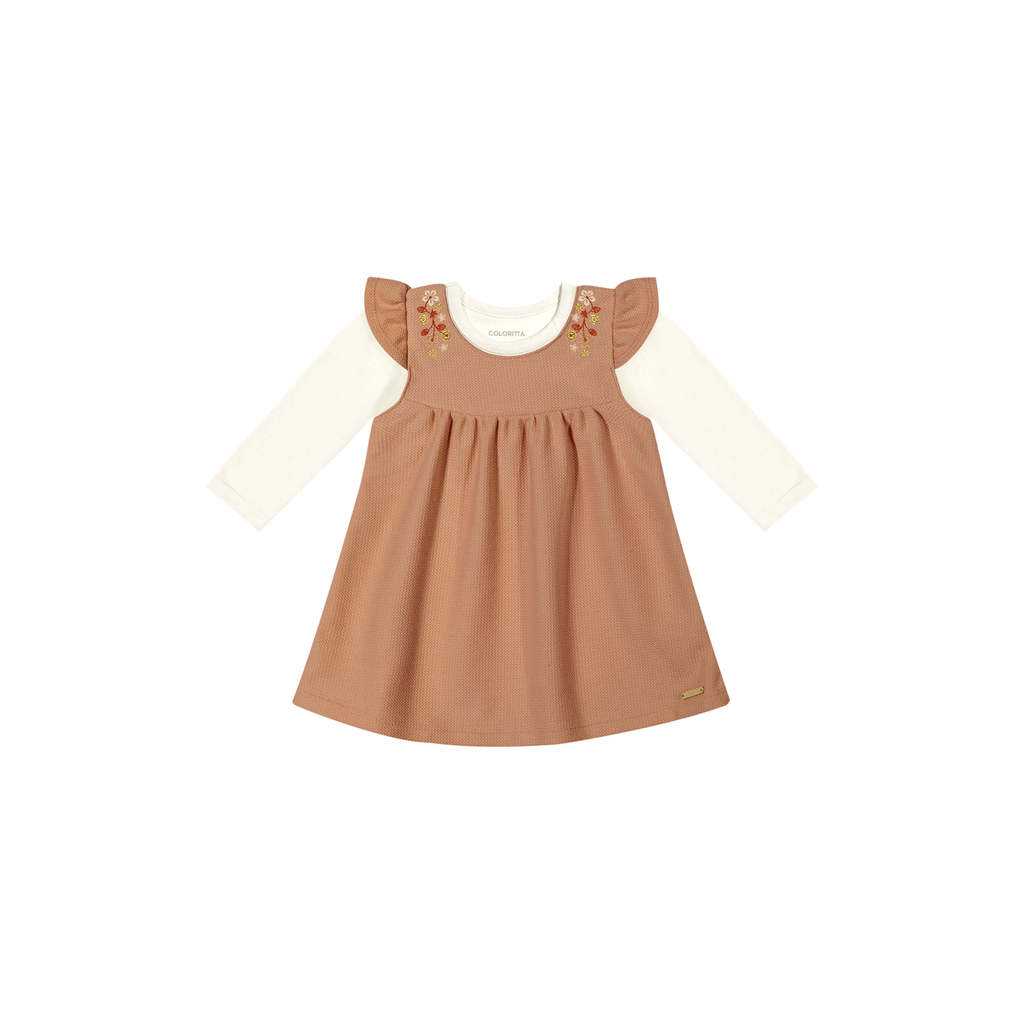 Conjunto Bebê Menina Bordado Floral Colorittá Marrom · foto 2