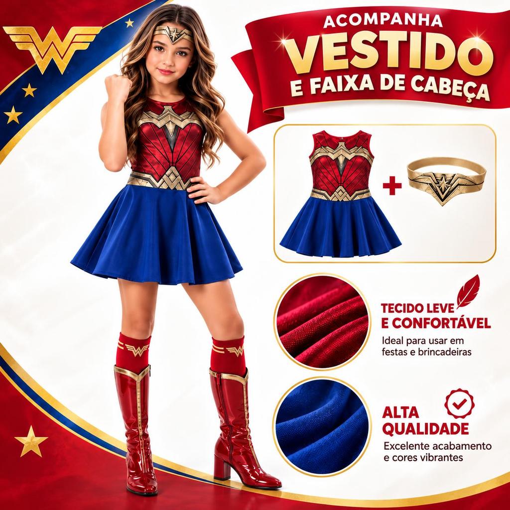 Fantasia Mulher Maravilha Infantil Feminina Filme Batman x Superman · foto 2