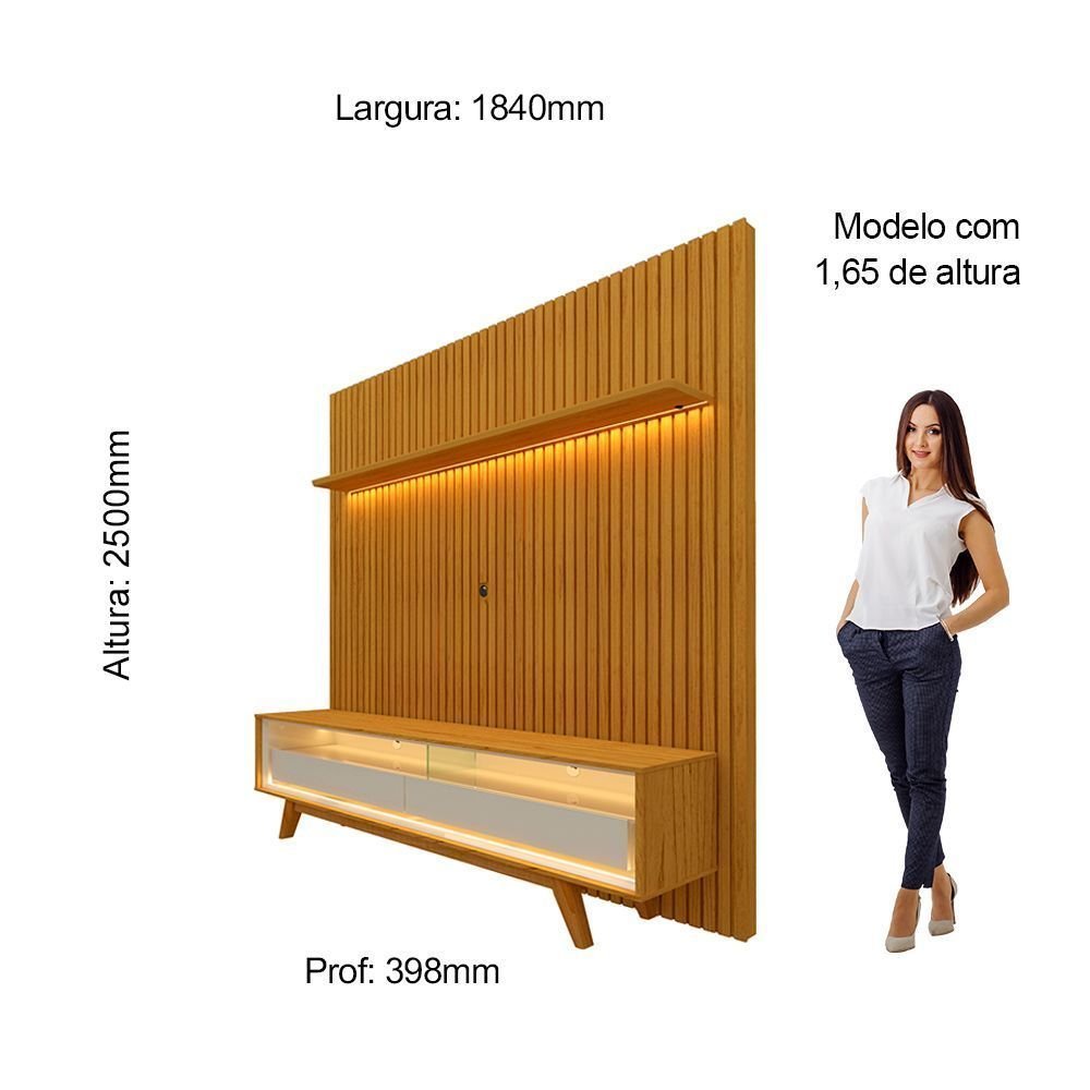 Rack com Painel Ripado para TV até 75 Polegadas 100% MDF com LED 184CMX308CM Nobre Marrom Naturale · foto 2