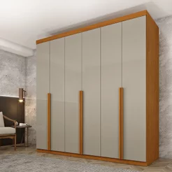 Guarda Roupa Casal 100% MDF 6 Portas 4 Gavetas 218cm Milano Yescasa Bege/Cinamomo/Off White Cinamomo/Off White